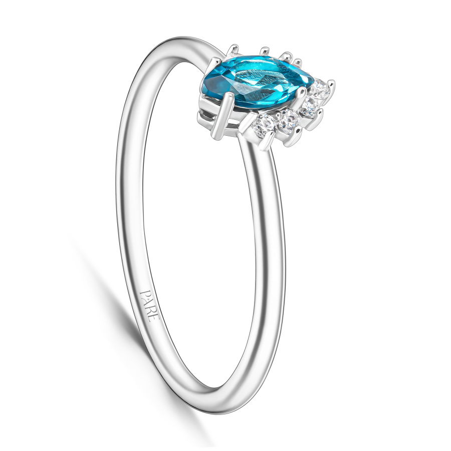 0,37 Karat Pırlantalı London Blue Topaz Yüzük - PR01208 - 2