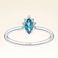 0,37 Karat Pırlantalı London Blue Topaz Yüzük - 1
