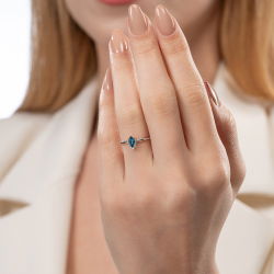 0,37 Karat Pırlantalı London Blue Topaz Yüzük - PR01208-8 - 3