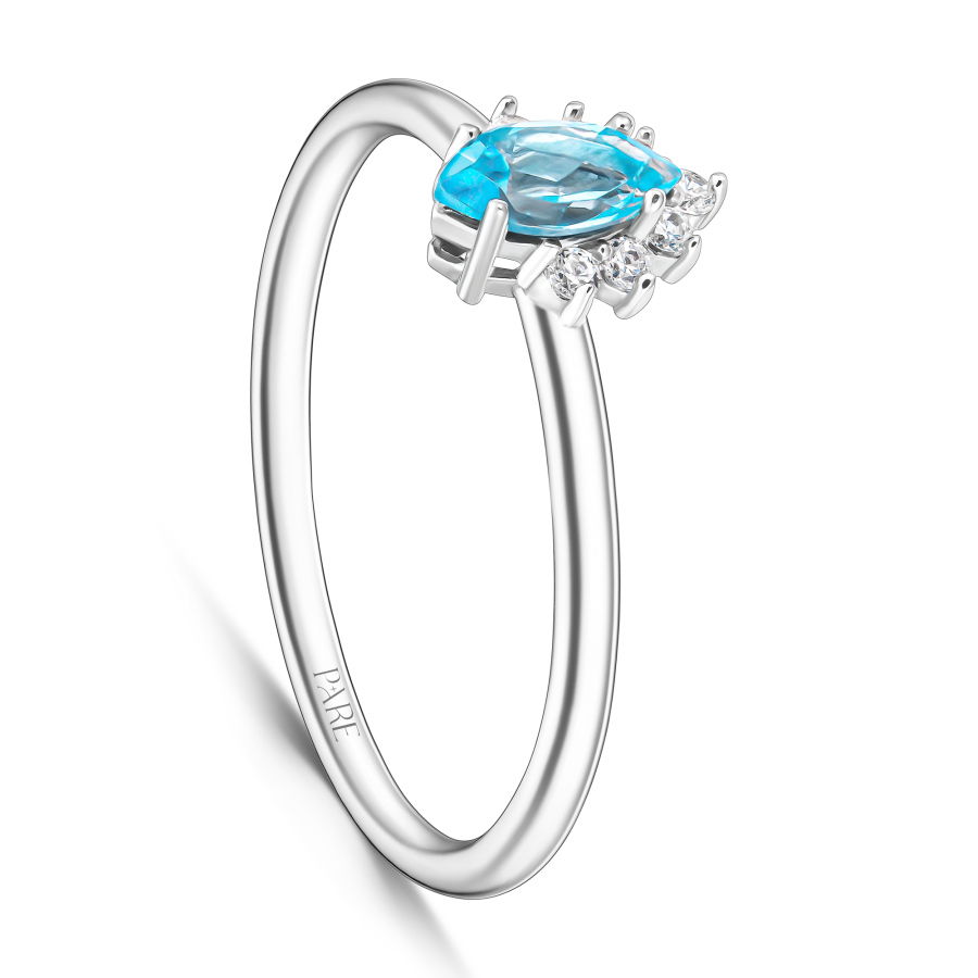 0,37 Karat Pırlantalı Swist Blue Topaz Yüzük - PR01206 - 2