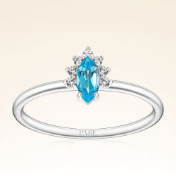 0,37 Karat Pırlantalı Swist Blue Topaz Yüzük - 1