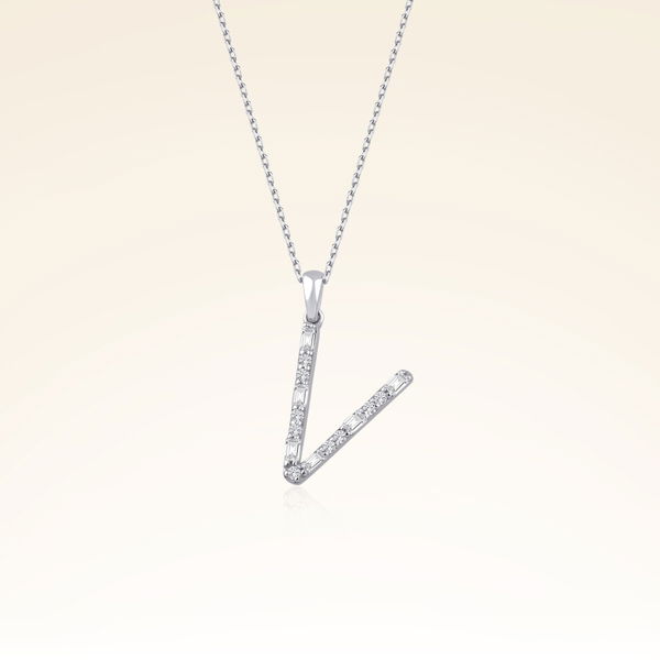 V Harf Pırlantalı Kolye - Pare Pırlanta