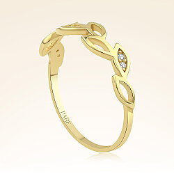 Altın Yaprak Motifli Taşlı Trend Yüzük - 2